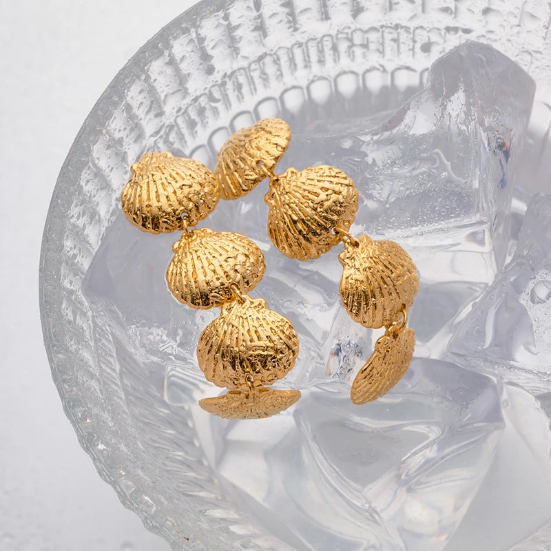 18K Gold Plated Stainless Steel Geometric Shell Shape Light Luxury Chunky Pendant Earrings For Women Ear Jewelry