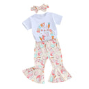 Easter Bunny Print Short Sleeve Top and Pants Set with Matching Headband for Girls - Egg and Carrot Print Outfit Set