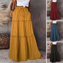 Fashion High Waist Long Solid A-Line Skirt Women Casual Beach Faldas Female Boho Elastic Waist Holiday Party Maxi Skirt