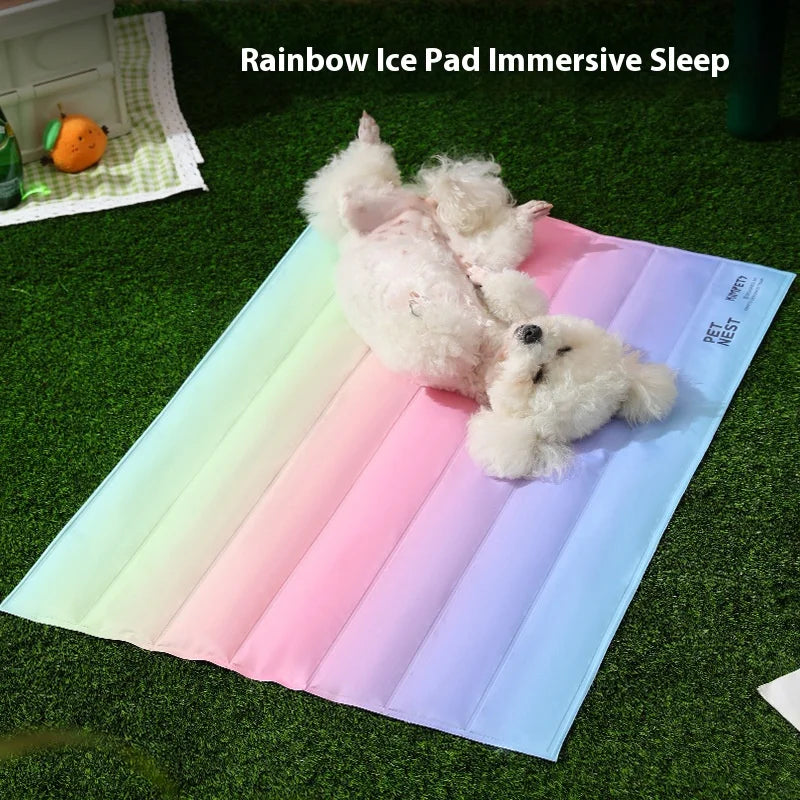 Pet Rainbow Gradient Ice Nest Dog Mat Sleeping Mat Summer Ice Nest Cat Ice Nest Mat, Pet Ice Mat, Cat Accessories