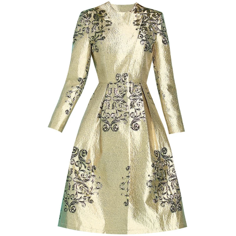Luxury Trench Women Autumn Winter Jacquard Coat Covered Button Golden Dress Coat Jacket Overcoat New Year Evening Wear