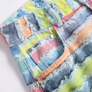 Men Y2K Wide Leg Jeans Colored Stripe Printed Pants Loose Cotton Denim Trousers