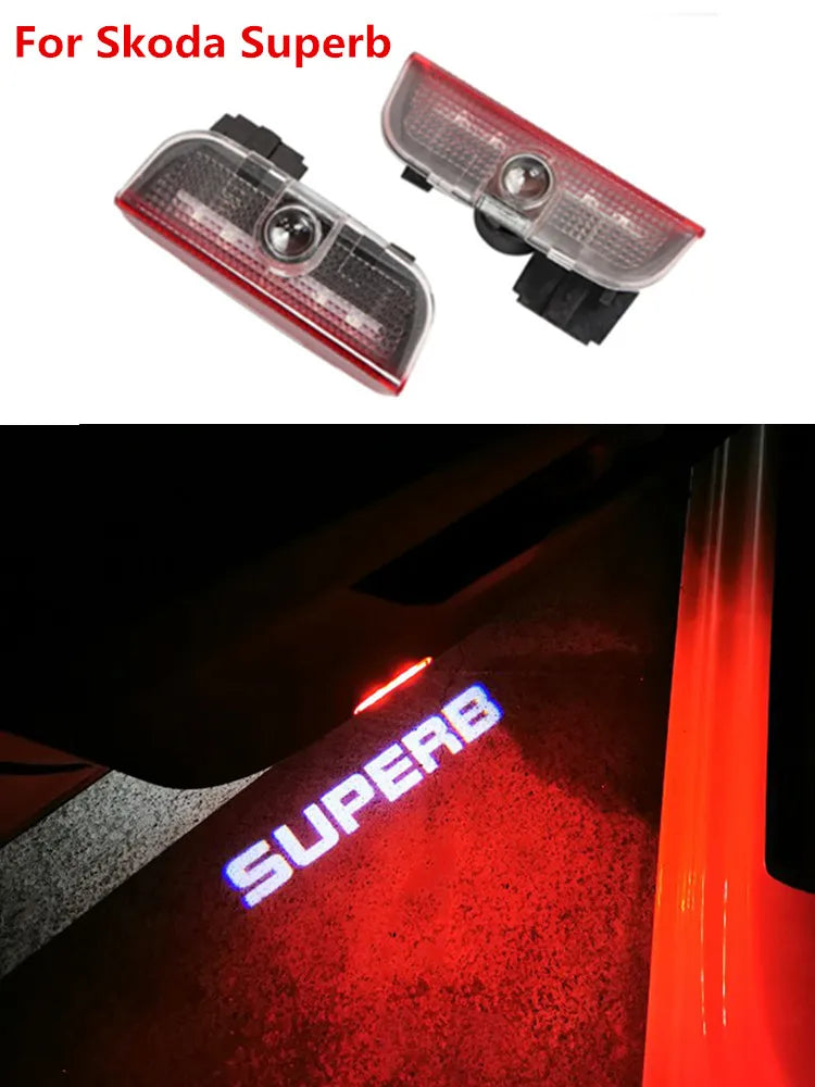 2X Led Car Door Logo Light HD Warning Welcome lamp For Skoda Superb 2009 2010 2011 2012 2013 2014 2015 -2021 2022 2023 Car Goods