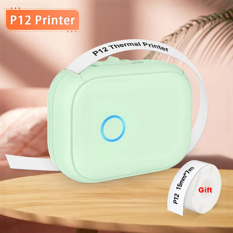 P12 Mini Portable Label Printer with Adhesive P12 Label Paper Sticker Similar as Marklife P12 P15 DELI Q2 Label Maker DIY Label