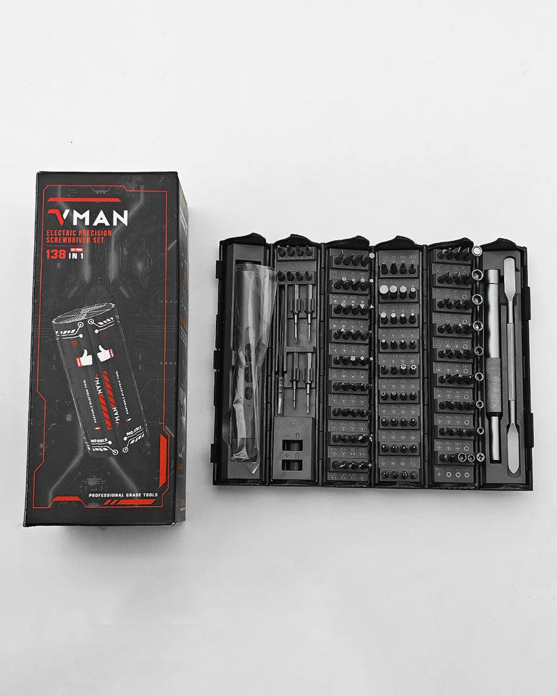 VMAN 138-IN-1 Professional Precision Electric Screwdriver Set Magnetic Bit Computer & Console Game & Phone Repair Kit Man‘s Gift