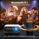 HOPVISION Beamer,Full HD 1080P,Bluetooth,4K-Unterstützung,Tragbar Mini Heimkino-Projektor,Kompatibel mit Smartphone/HDMI/USB/AV