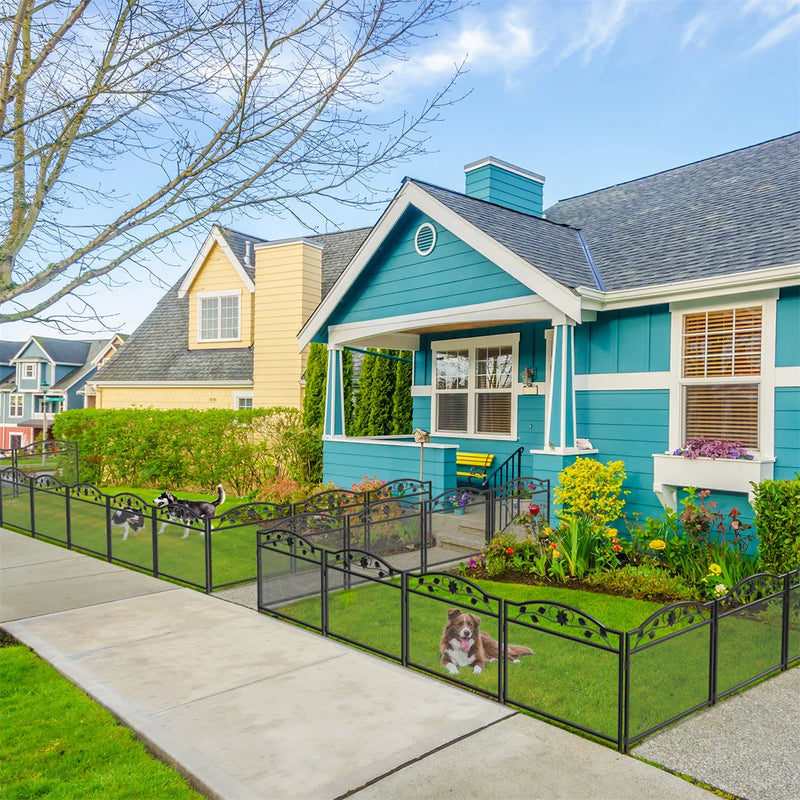 5Pcs Black Metal Dog Fence Animal Pet Playpen Barrier Garden Fence Decorative Garden Barrier for Outdoor Garden Yard Patio