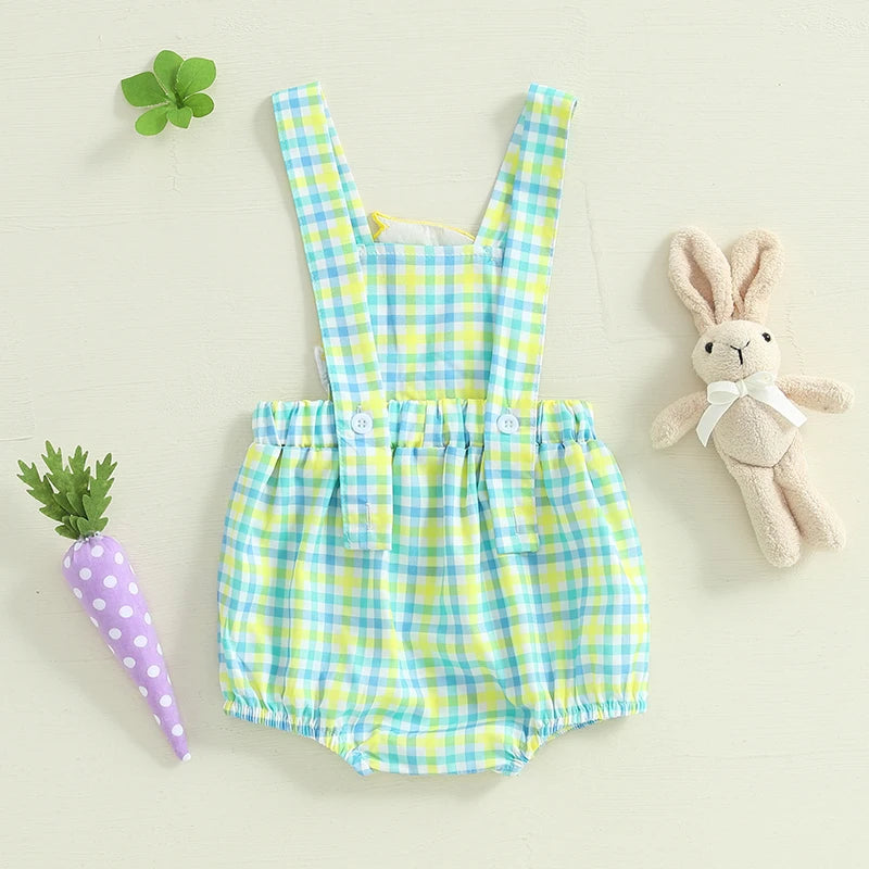 Easter Bunny Jumpsuit with Floral Embroidery and Ruffle Trim for Infant Girls and Boys - Adorable Spring Romper for Babies