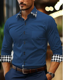 Men's shirt button-up shirt black white pink burgundy long sleeve plaid color block lapel patchwork clothing fashion casual 6XL