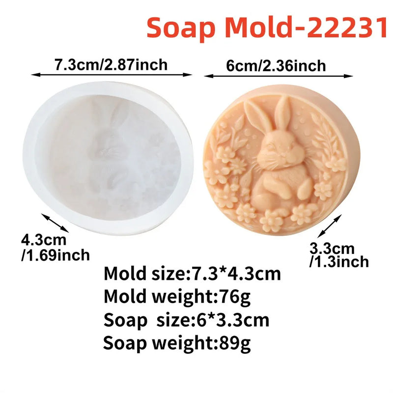 Easter Rabbit Silicone Soap Mold Bunny with Flower Round Silicone Molds Diy Cake Decorative Mousse Baking Tool Festival Gifts