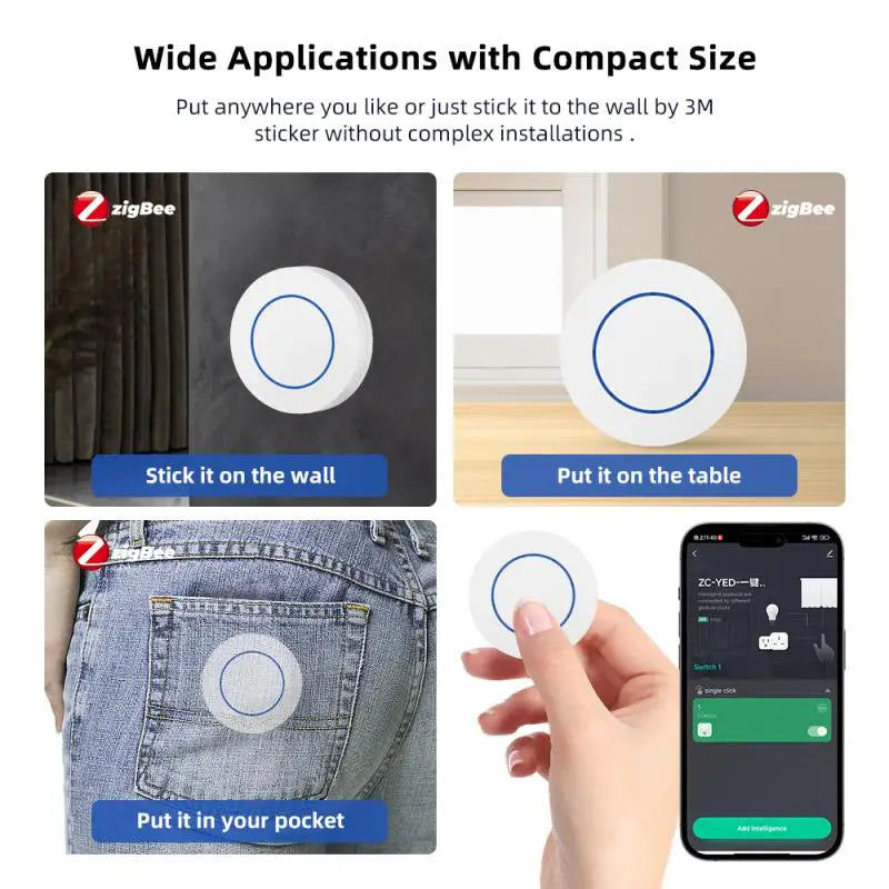 1-5PCS Tuya Zigbee Button Wireless Smart Scene Switch Automation Scenario Controller Smart Life Gadgets Zigbee Gateway Required