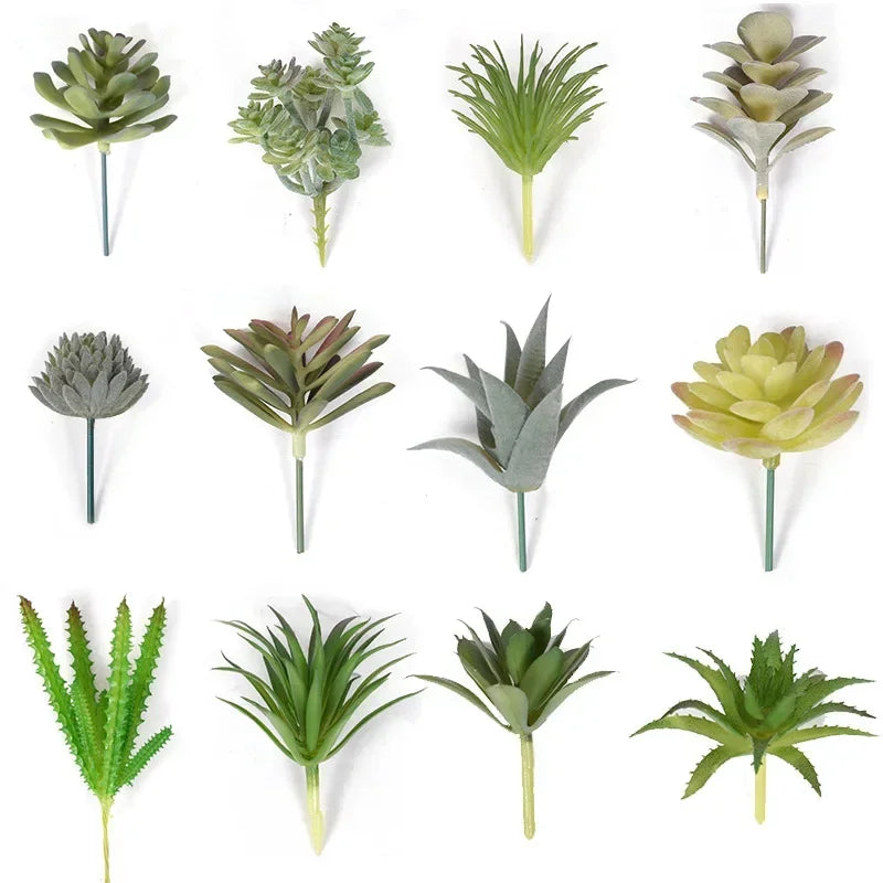 12pcs Artificial Succulents Plants Green Faux Succulent Plant Home Garden Small Bonsai Decor Flower Desktop Table Fake Plants