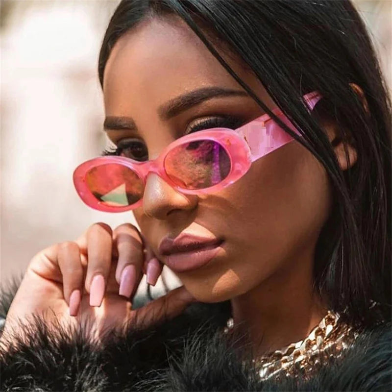 KLASSNUM 2023 Fashion Sunglasses Oval Shades Woman Brand Designer Candy Color Vintage Sun Glasses Female Small Frame Mirror Lens