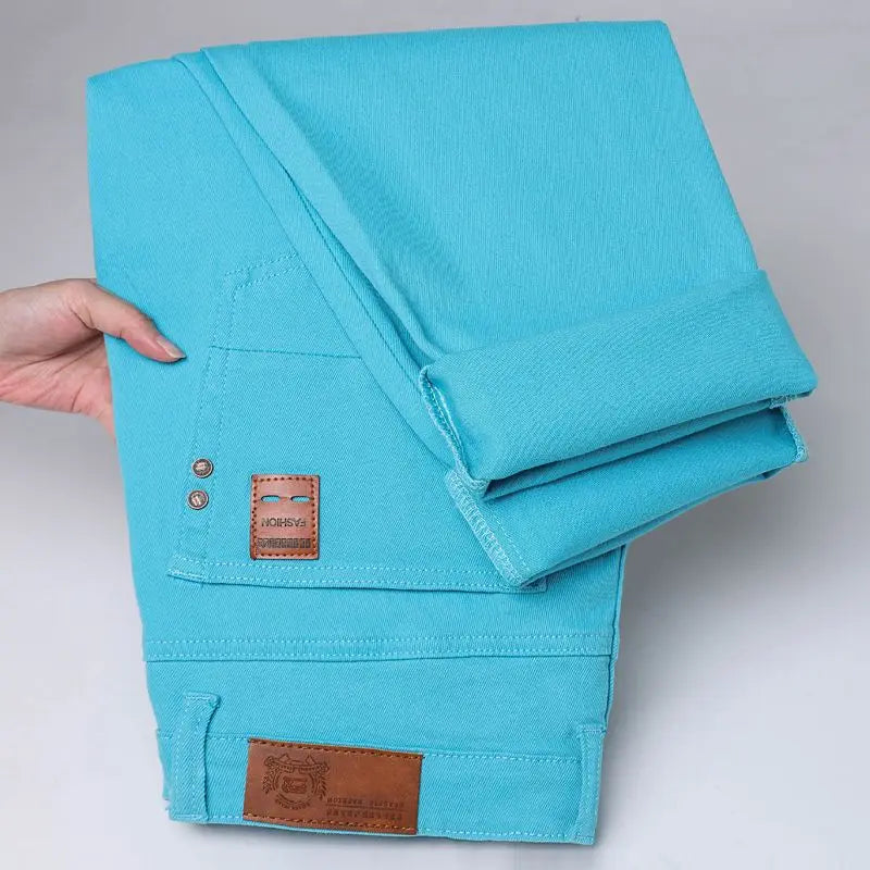 White Yellow Pink Red Fashion 5 Color Fashion Men's Stretch Jeans Slim Streetwear Korean Business Straight Casual Denim Trousers