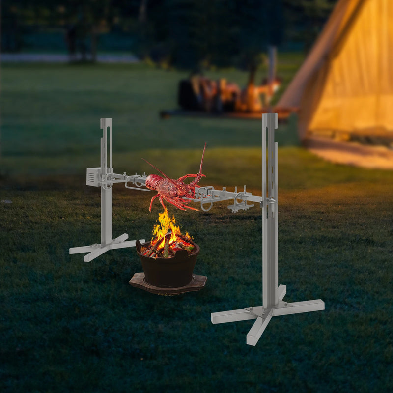 25W Stainless Steel Electric Rotisserie Grill 360-degree Rotation Design Adjustable Height for Outdoor Cooking