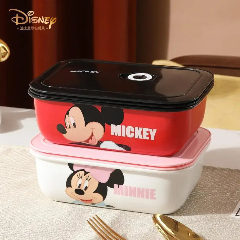 Disney Mickey Mouse Couple Cartoon Tableware Ceramic Lunch Box Mickey Portable Insulated Lunch Minnie Divided Bento Lunch Box