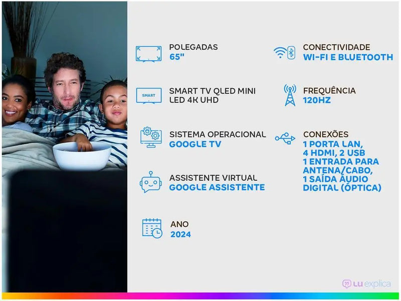 Smart TV 65 "4K UHD QLED Mini LED TCL 65C755 120Hz Wi-Fi Bluetooth 4 HDMI 2 USB