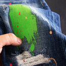 Streetwear Fashion Men Jeans Retro Blue Stretch Slim Fit Ripped Jeans Men Painted Designer Hip Hop Splashed Denim Pants Hombre
