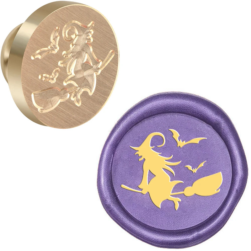 Halloween Series Wax Seal Stamp Head Witch,Bats,Skeleton 0.98" Brass Wax Sealing Stamp Heads For Decorating Envelopes Invitation
