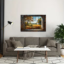 1 PCWooden Framed Canvas Window & Tree Wall Art Print For Home Living Room & Bedroom Holiday Party Decoration Gift Hangable