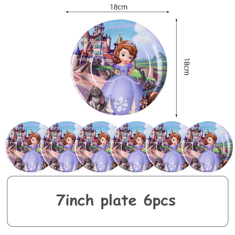 Disney Princess Sofia Theme Birthday Party Decoration Baby Shower Girl Party Cartoon Tableware Set Balloons Decor Event Supplies