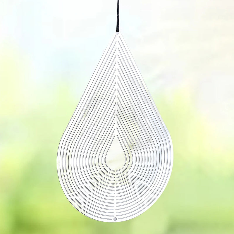 3D Water Drop Wind Spinner Yard Hanging Decor Stainless Steel Flowing Visual Wind Chime Outdoor Mirror Reflection Bird Repeller