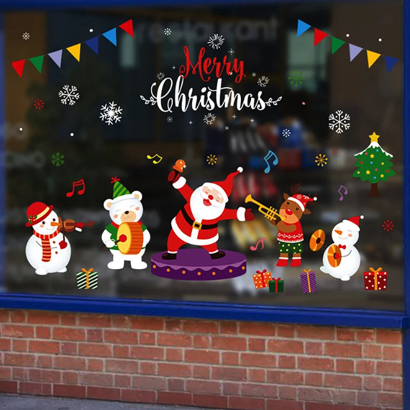 2025 New year Merry Christmas wall Window Stickers Elk Santa Claus Window Clings Decal Christmas Decoration For Home Navidad