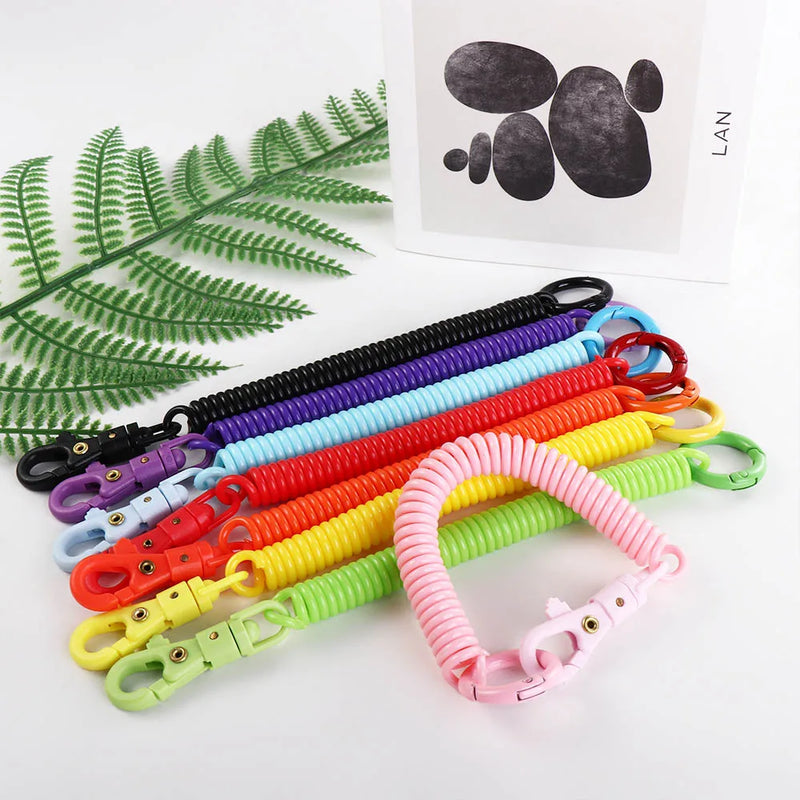 Coil Springs Keychain Stretchy Spiral Spring Coil Retractable Coil Springs Keychain With Metal Clasp Key Chain Holder Lanyard