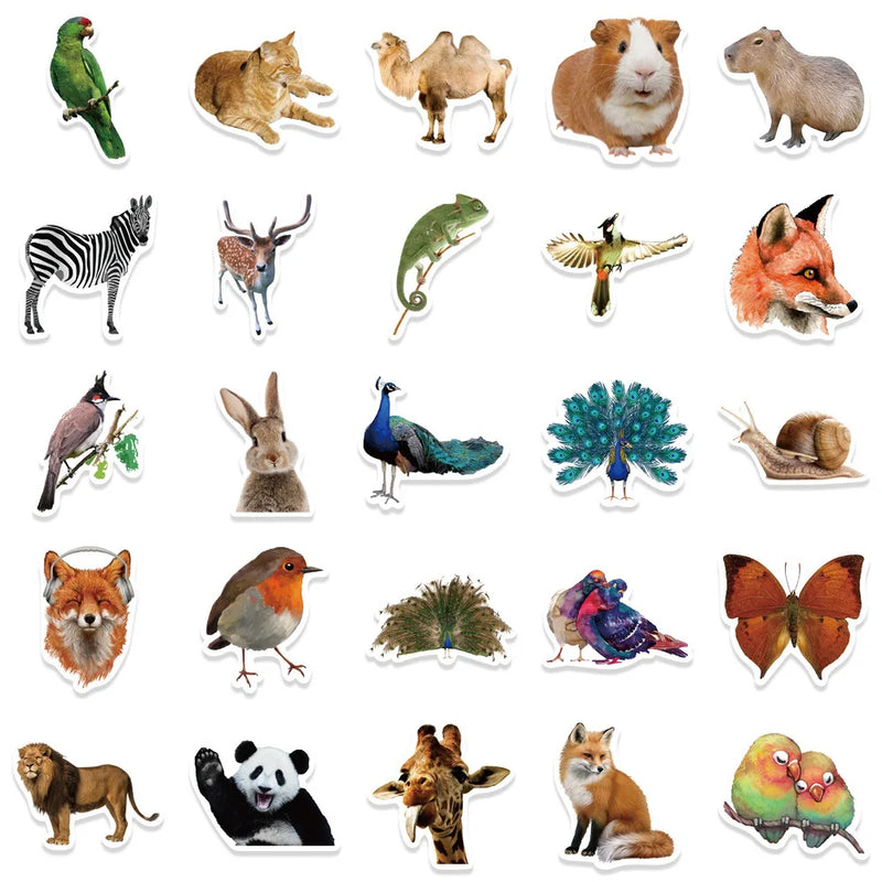 50pcs Realistic Animal Stickers Laptop Phone Notebook Guitar Skateboard Waterproof Graffiti Teaching Decal Sticker for Kids Toy