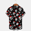 Skull Goth Men's Shirt Casual Weekend Fall Men's Lapel Top Short Sleeve Shirt Four-Way Stretch Comfortable Christmas Shirt