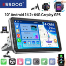 ESSGOO 10" Android 14 4+64G Wireless Carplay Android Auto Car Stereo Radio 1 DIN GPS Navi BT FM RDS WIFI USB EQ SWC w/ Microphoe
