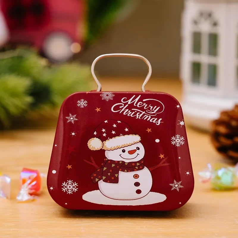 Mini Christmas Candy Iron Box Handbag Storage Box Xmas Gift Box Decoration Joy 2025 Noel Merry Christmas Supplies Kids Favor