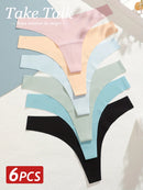 6PCS Ice Silk Seamless Thongs Panties for Women Sexy V-Waist G-String Bikini Female Soft Breathable Underwear Ladies Lingerie