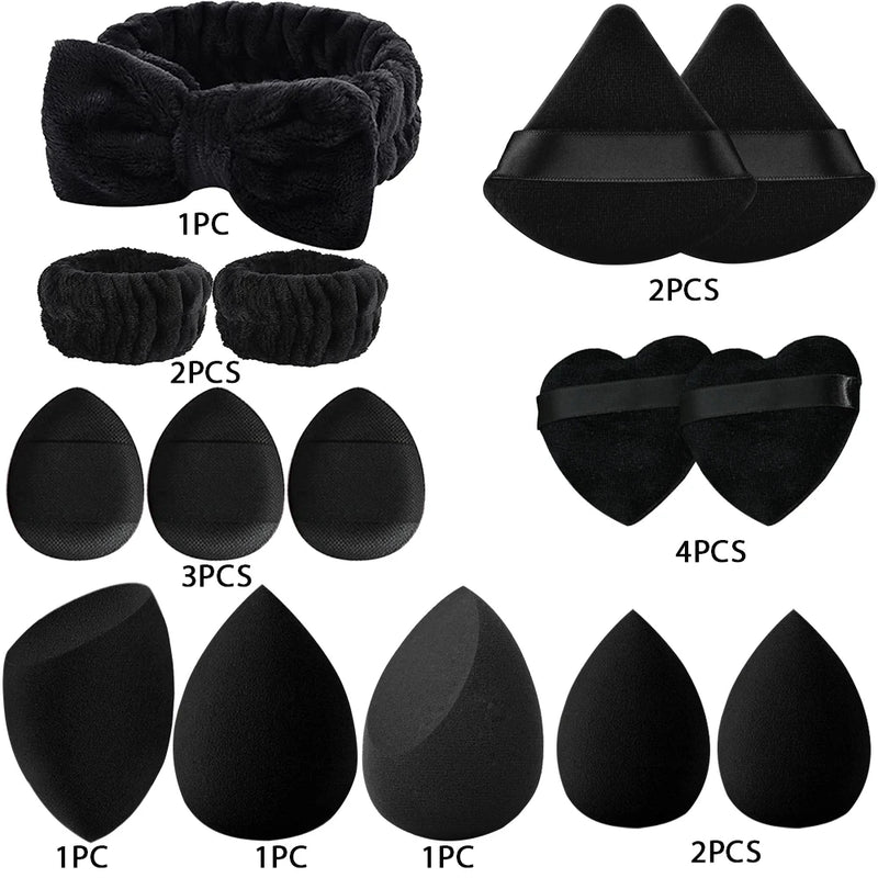 17Pcs Makeup Sponge Blender Set Beauty Egg Foundation Cosmetic Sponges Powder Puff With Wash Face Headbands Women Make Up Tools