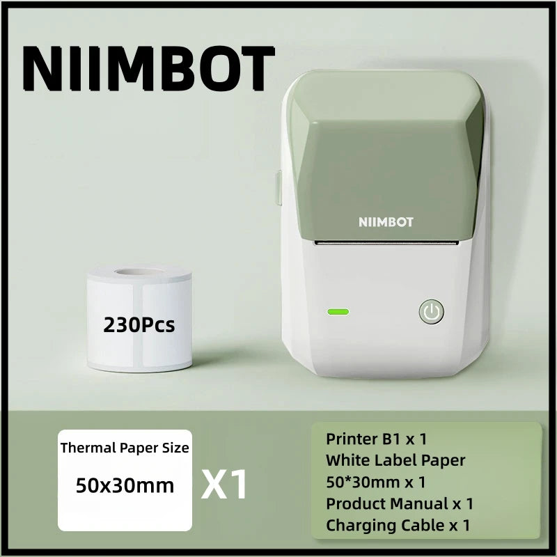 Niimbot B1 English Label Printer Portable Handheld Thermal Printer Mini Barcode QR Code Sticker Paper Color Rolls Maker Cable