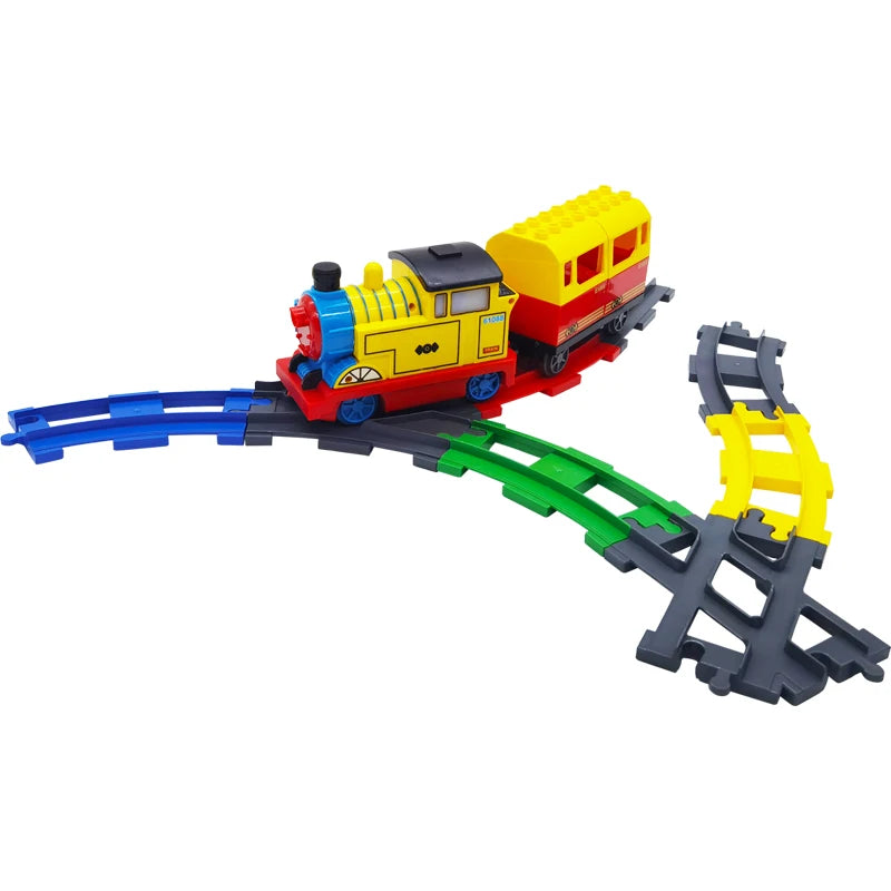 Big Size Building Blocks Train Railway Transport Set Track Parts Electric Locomotive DIY Assemble Interaction Toys For Children