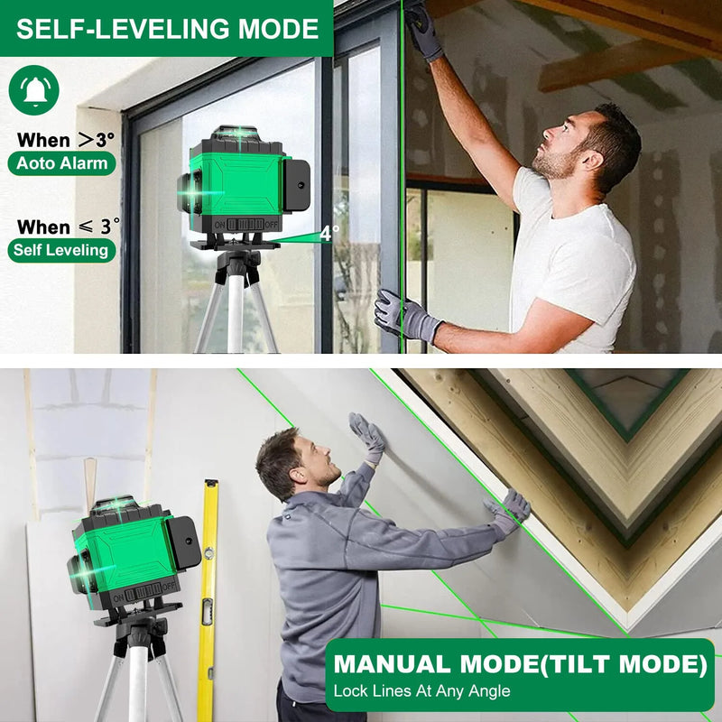 Tegatok16 Lines 4D Professional Laser Level Horizontal Vertical Green Laser Automatic 360°Self-Leveling Laser Building Tools