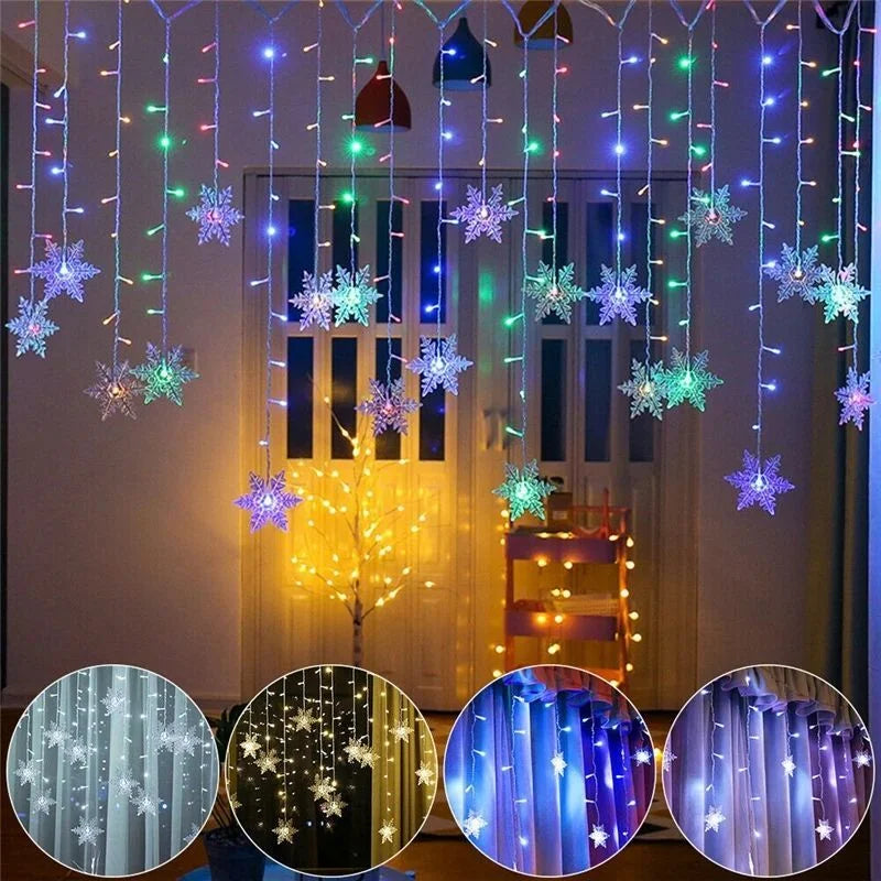 Christmas Light Led Snowflake Curtain Icicle Fairy String Lights Garland Outdoor For Home Garden New Year Party Decoration