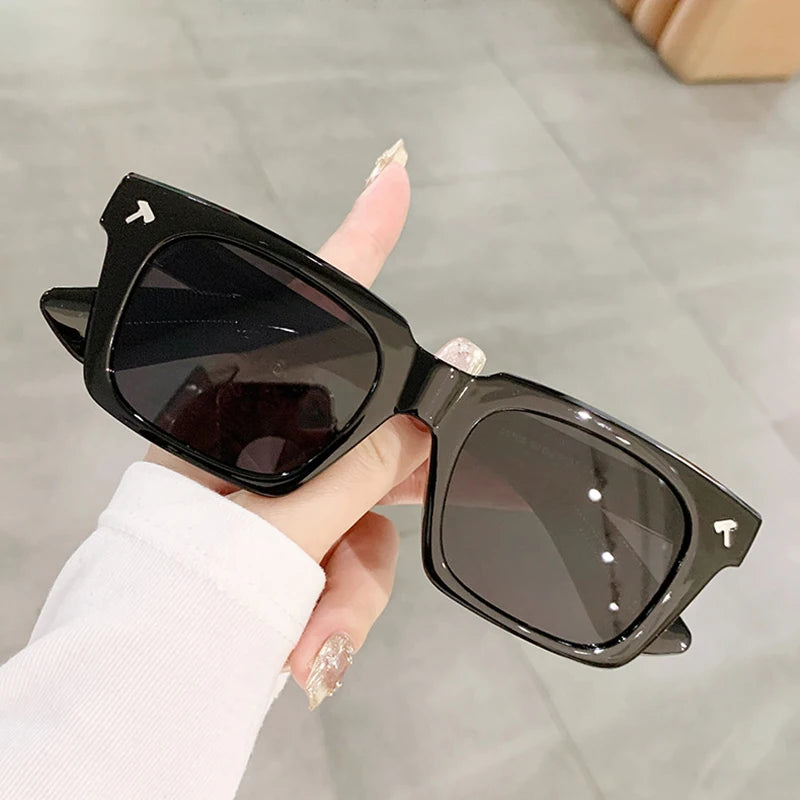 SO&EI Vintage Square Men Sunglasses Fashion Yellow Blue Shades UV400 Women Trending Rivets Punk Sun Glasses