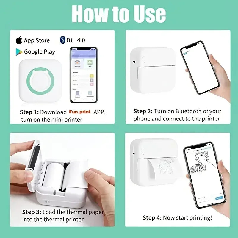 Portable Mini Thermal Printer Wirelessly BT 203dpi Photo Label Memo Wrong Question Printing With USB Cable Imprimante Portable