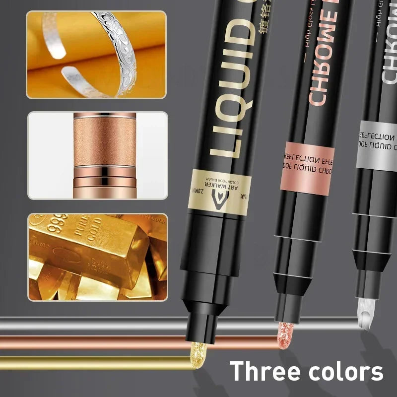 1/2/3/4Pcs Chrome Mirror Marker Pen 0.7mm 1mm 2mm DIY Reflective Paint Pen Permanent Gold Silver Copper Marker Model Painting