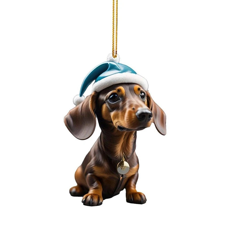 Funny Dog Christmas Tree Ornament Christmas Dog Car Hanger Pendants Christmas Decoration Acrylic Craft Dog Home Decor Xmas Party