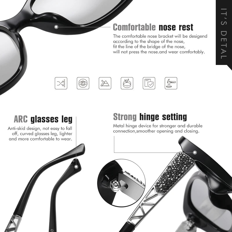 New Luxury Brand Diamond Photochromic Sunglasses Women Polarized Glasses Driving Anti-glare Sun Glasses oculos de sol feminino