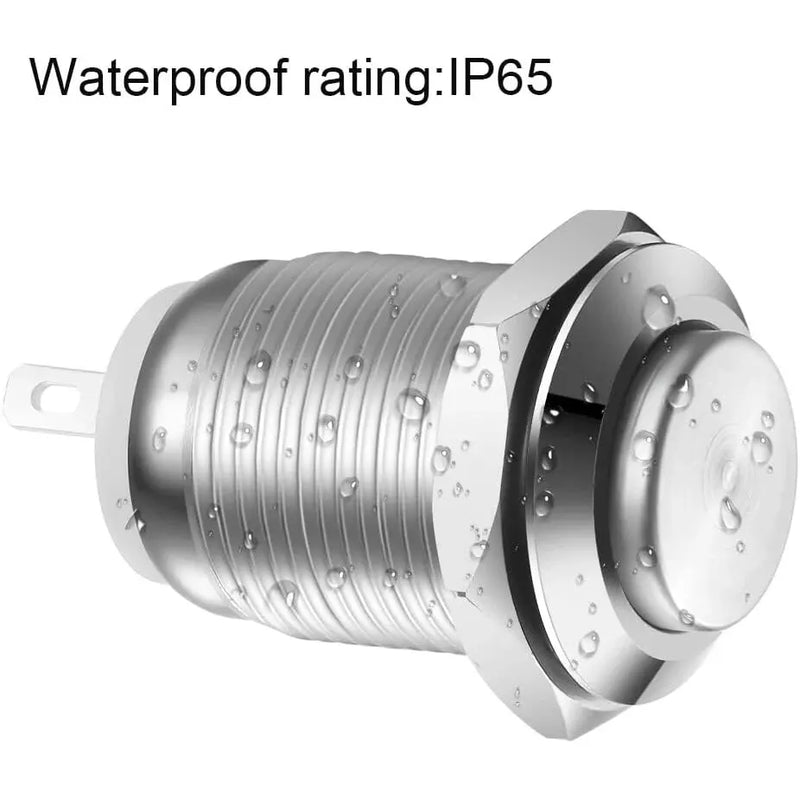 6pcs 12mm Momentary Push Button Switch 12V Waterproof Power Pushbutton Small Round Chrome Stainless Metal 2pin N/O