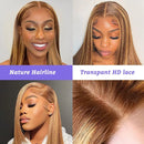 Highlight Ombre Lace Front Wig Human Hair 13x4 Straight 4/27 Honey Blonde HD Lace Front Wig Human Hair Pre Plucked 180% Density