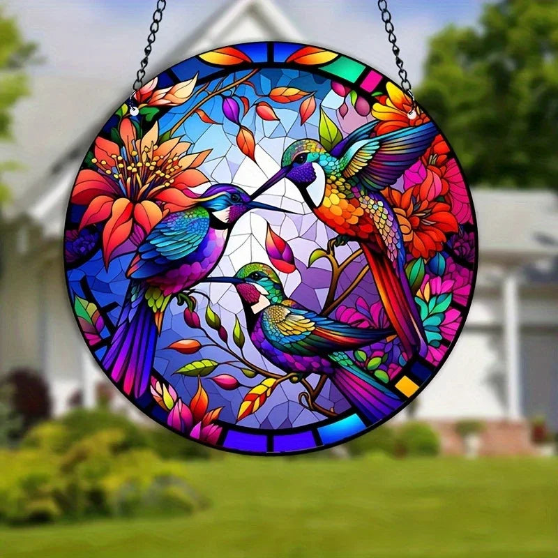 Handcrafted Hummingbird Stained Glass Suncatcher Vibrant Window Decoration Ideal for Home Office Garden Décor Thoughtful Gift