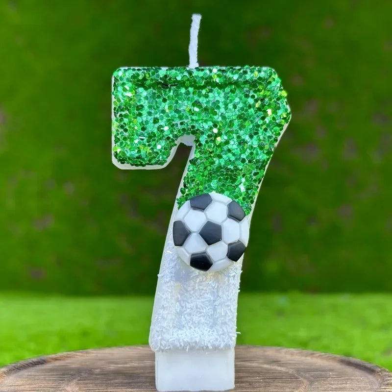 Glitter Green White Football Numbers 0-9 Candle Cake Toppers Cake DIY Decoration for Football Theme Anniversary Party Decoration