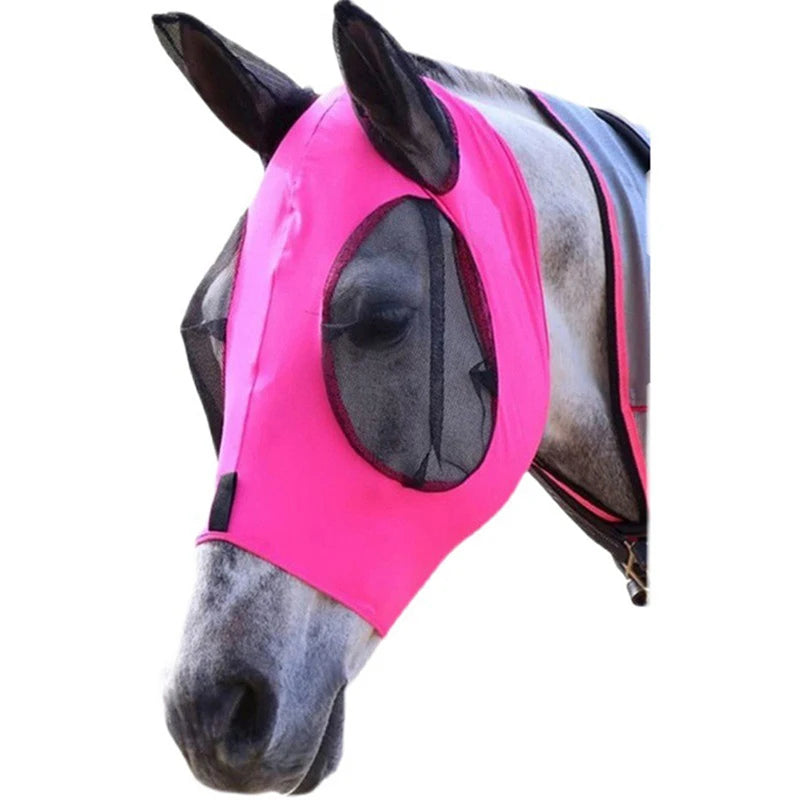1pc Anti-Fly Mesh Equine Mask Horse Mask Stretch Bug Eye Horse Fly Mask with Covered Ears Horse Fly Mask Long Nose with Ears