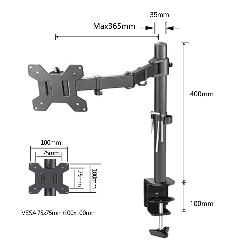 M051 clamp grommet base Full Motion 360 rotate single computer 10"-27" Monitor Holder long arm Monitor Mount Arm 9.9kgs PC stand