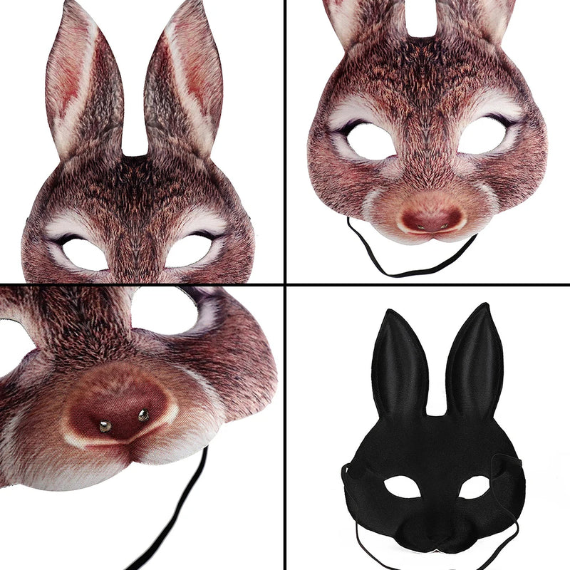 Half Face Rabbit Mask Adult Halloween Animal Head Masks Party Cosplay Mask Easter Carnival Masquerade Accessories Shooting Props